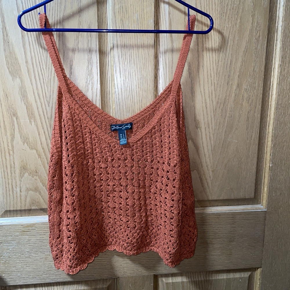 Streetwear Society Rust Orange Crochet Knit V-Neck Camisole Tank Top Large